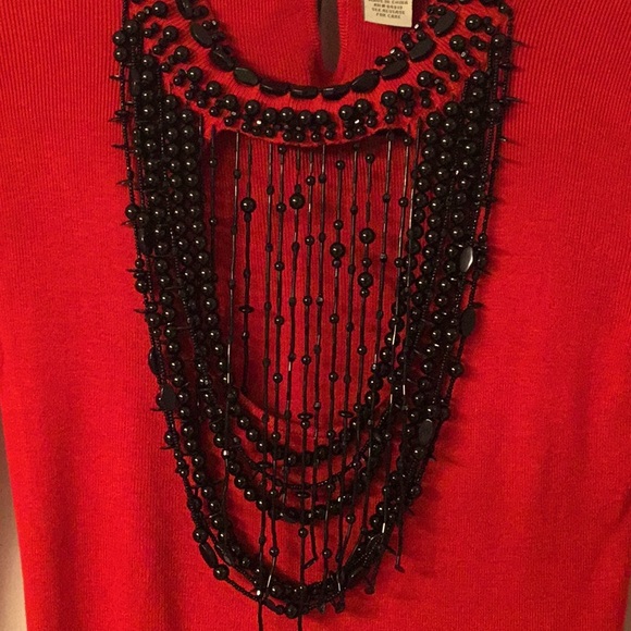 Boston Proper Red Sweater w/ Black Embellishments - Picture 4 of 9